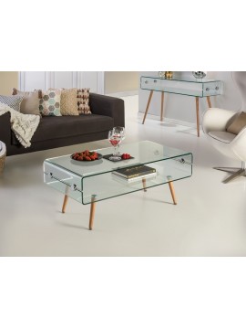 Table basse Glass pied hêtre